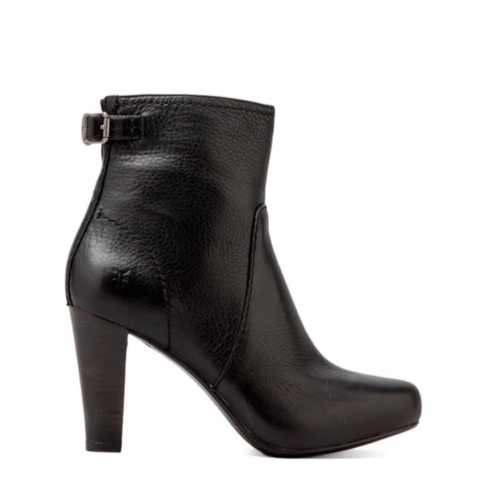 Frye Marissa Zip Short Grey/Taupe Leather Almond Toe Wood Heeled Ankle Booties - Picture 2 of 15